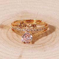Wholesale Elegant Lady Modern Style Letter Copper Inlay Gold Plated Rhinestones Rings main image 6