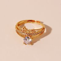 Wholesale Elegant Lady Modern Style Letter Copper Inlay Gold Plated Rhinestones Rings main image 5