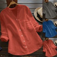 Women's Blouse Long Sleeve Blouses Pocket Simple Style Solid Color main image 6