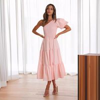 Women's Regular Dress Streetwear Oblique Collar Ruffles Short Sleeve Solid Color Maxi Long Dress Holiday Daily main image 2