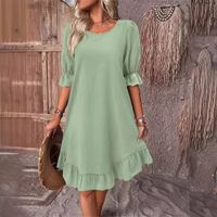 Women's Regular Dress Simple Style Round Neck Ruffles Half Sleeve Solid Color Knee-Length Daily main image 3