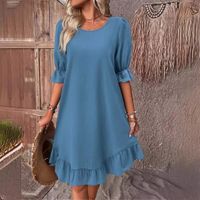 Women's Regular Dress Simple Style Round Neck Ruffles Half Sleeve Solid Color Knee-Length Daily main image 4