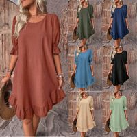 Women's Regular Dress Simple Style Round Neck Ruffles Half Sleeve Solid Color Knee-Length Daily main image 6