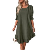 Women's Regular Dress Simple Style Round Neck Ruffles Half Sleeve Solid Color Knee-Length Daily main image 2
