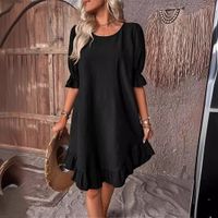 Women's Regular Dress Simple Style Round Neck Ruffles Half Sleeve Solid Color Knee-Length Daily main image 5
