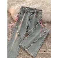 Women's Daily Simple Style Solid Color Bow Knot Full Length Button Flared Pants Jeans main image 5