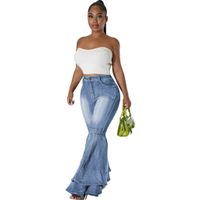 Women's Daily Simple Style Solid Color Full Length Ripped Flared Pants Jeans main image 3