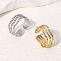 304 Stainless Steel 18K Gold Plated IG Style Simple Style Classic Style Waves Lines Open Rings main image 3