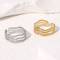 304 Stainless Steel 18K Gold Plated IG Style Simple Style Classic Style Waves Lines Open Rings main image 1