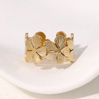 Edelstahl 304 18 Karat Vergoldet IG-Stil Pastoral Einfacher Stil Überzug Blume Offener Ring main image 3