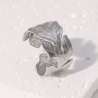 304 Stainless Steel 18K Gold Plated IG Style Pastoral Simple Style Leaves Open Rings main image 4
