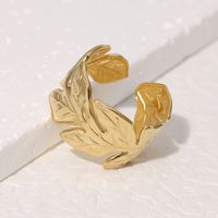 304 Stainless Steel 18K Gold Plated IG Style Pastoral Simple Style Leaves Open Rings main image 5
