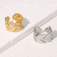 304 Stainless Steel 18K Gold Plated IG Style Pastoral Simple Style Leaves Open Rings main image 3