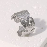 304 Stainless Steel 18K Gold Plated IG Style Pastoral Simple Style Leaves Open Rings main image 6