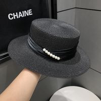 Women's Simple Style Solid Color Pearl Straps Flat Eaves Fedora Hat sku image 10