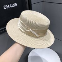 Women's Simple Style Solid Color Pearl Straps Flat Eaves Fedora Hat sku image 7