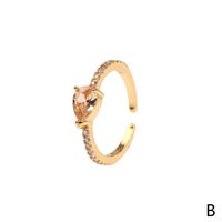 Copper 18K Gold Plated IG Style Solid Color Commute Inlay Water Droplets Heart Shape Rectangle Zircon Open Rings sku image 7