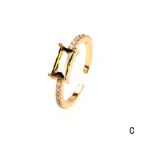 Copper 18K Gold Plated IG Style Solid Color Commute Inlay Water Droplets Heart Shape Rectangle Zircon Open Rings sku image 14