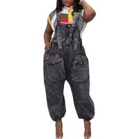 Women's Daily Simple Style Solid Color Full Length Beaded Ripped Jeans Overalls main image 2