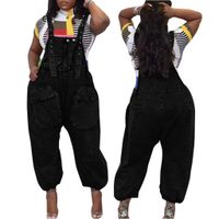 Women's Daily Simple Style Solid Color Full Length Beaded Ripped Jeans Overalls main image 3