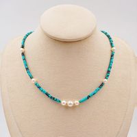 Casual Vintage Style Vacation Round Gold Plated Turquoise Freshwater Pearl Wholesale Bracelets Necklace main image 3