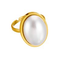 Titanium Steel 18K Gold Plated Vintage Style Plating Inlay Solid Color Pearl Rings main image 2