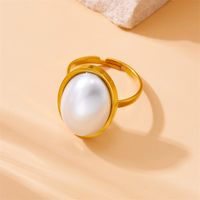Titanium Steel 18K Gold Plated Vintage Style Plating Inlay Solid Color Pearl Rings main image 5