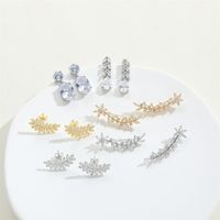 1 Pair Vintage Style Simple Style Leaves Plating Inlay Copper Zircon 14K Gold Plated Ear Studs main image 3