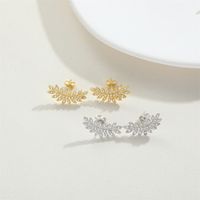 1 Pair Vintage Style Simple Style Leaves Plating Inlay Copper Zircon 14K Gold Plated Ear Studs main image 6