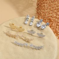 1 Pair Vintage Style Simple Style Leaves Plating Inlay Copper Zircon 14K Gold Plated Ear Studs main image 1
