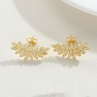 1 Pair Vintage Style Simple Style Leaves Plating Inlay Copper Zircon 14K Gold Plated Ear Studs sku image 3