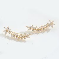 1 Pair Vintage Style Simple Style Leaves Plating Inlay Copper Zircon 14K Gold Plated Ear Studs sku image 5