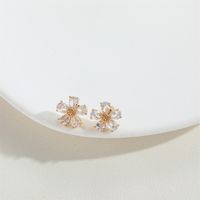 1 Paire Style Vintage Fleur Incruster Le Cuivre Zircon Plaqué Or 14K Boucles D'oreilles main image 6