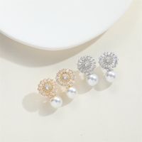 1 Paire Style Vintage Fleur Incruster Le Cuivre Zircon Plaqué Or 14K Boucles D'oreilles main image 3