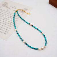 Casual Vintage Style Vacation Round Gold Plated Turquoise Freshwater Pearl Wholesale Bracelets Necklace sku image 2