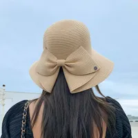 Women's Vacation Simple Style Solid Color Bow Knot Big Eaves Sun Hat main image 3