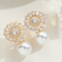 1 Paire Style Vintage Fleur Incruster Le Cuivre Zircon Plaqué Or 14K Boucles D'oreilles sku image 5