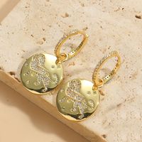1 Pair Vintage Style Round Inlay Copper Zircon 14K Gold Plated Drop Earrings sku image 5