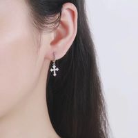 1 Pair Elegant Lady Classic Style Cross Inlay Sterling Silver Rhinestones Drop Earrings main image 8