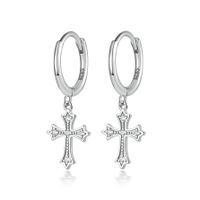 1 Pair Elegant Lady Classic Style Cross Inlay Sterling Silver Rhinestones Drop Earrings sku image 3