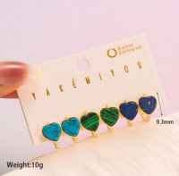 Copper 14K Gold Plated IG Style Cute Enamel Inlay Heart Shape Natural Stone Earrings main image 2