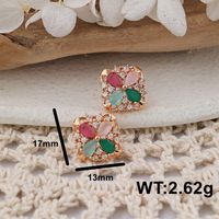 1 Pair IG Style Lady Classic Style Four Leaf Clover Inlay Brass Zircon Ear Studs main image 2