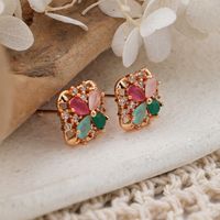 1 Pair IG Style Lady Classic Style Four Leaf Clover Inlay Brass Zircon Ear Studs main image 4