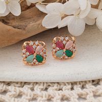 1 Pair IG Style Lady Classic Style Four Leaf Clover Inlay Brass Zircon Ear Studs main image 3