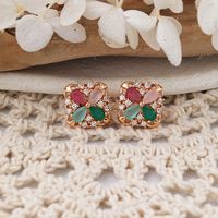 1 Pair IG Style Lady Classic Style Four Leaf Clover Inlay Brass Zircon Ear Studs main image 5