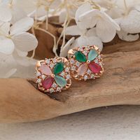1 Pair IG Style Lady Classic Style Four Leaf Clover Inlay Brass Zircon Ear Studs main image 1