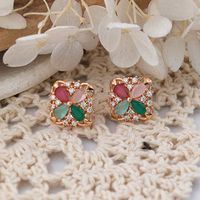 1 Pair IG Style Lady Classic Style Four Leaf Clover Inlay Brass Zircon Ear Studs main image 6