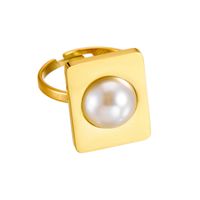 Titanium Steel 18K Gold Plated Vintage Style Plating Inlay Solid Color Pearl Rings main image 2