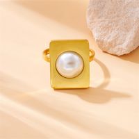 Titanium Steel 18K Gold Plated Vintage Style Plating Inlay Solid Color Pearl Rings main image 5