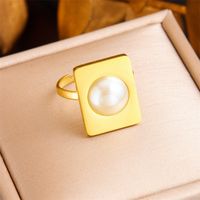 Titanium Steel 18K Gold Plated Vintage Style Plating Inlay Solid Color Pearl Rings sku image 1